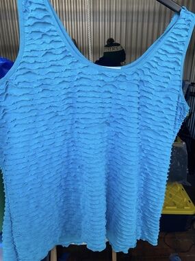 Kate Hill Bright Turquoise Ruffled Tank Top